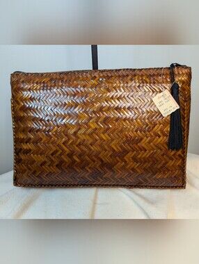 Vintage 1980s Loredana Woven Rattan Clutch Purse NWT Deadstock